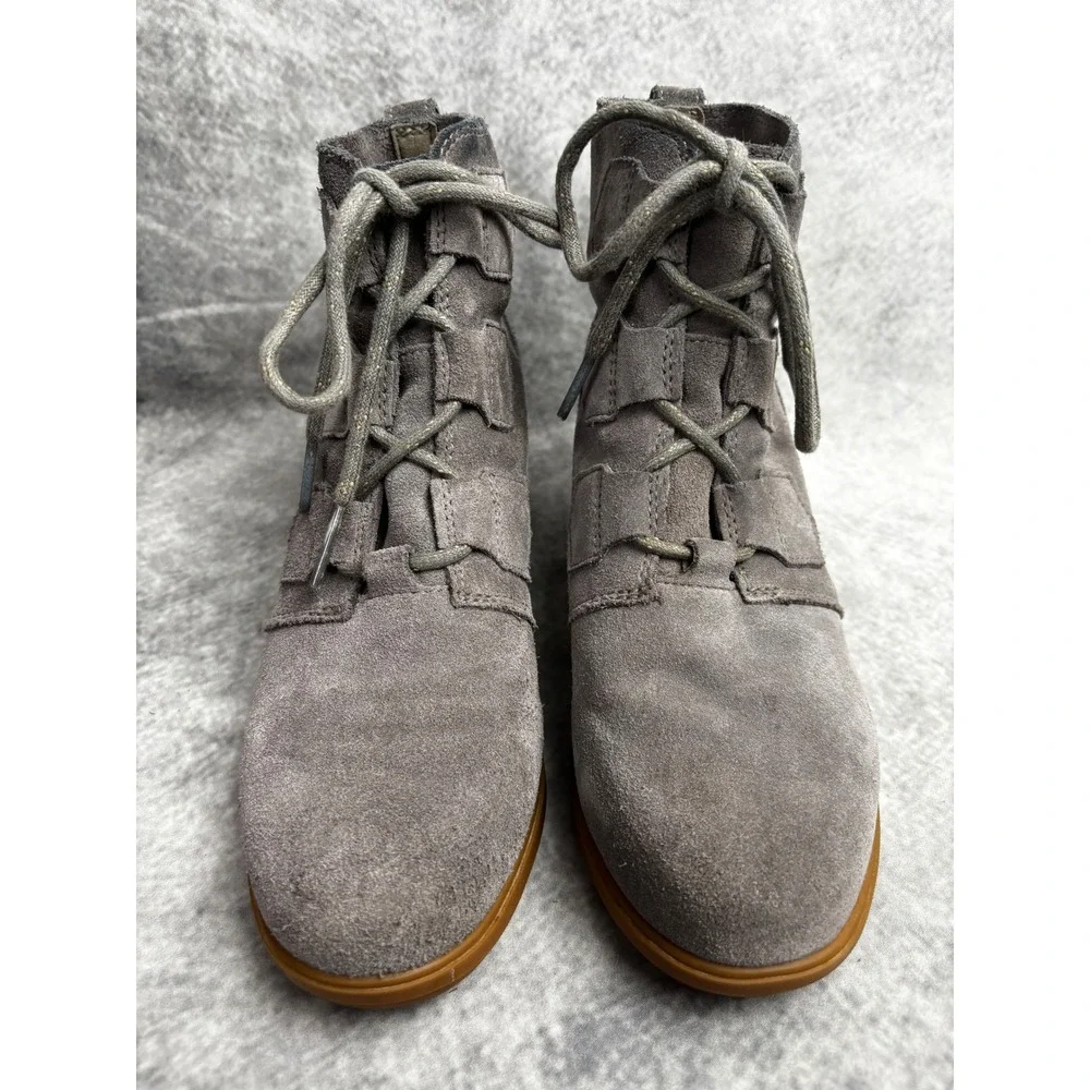 Sorel Women's Evie Gray Suede Waterproof Wedge Lace Up Ankle Boot‎ Size 8